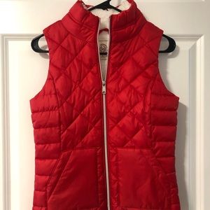 Red vest and Blue bomber jacket